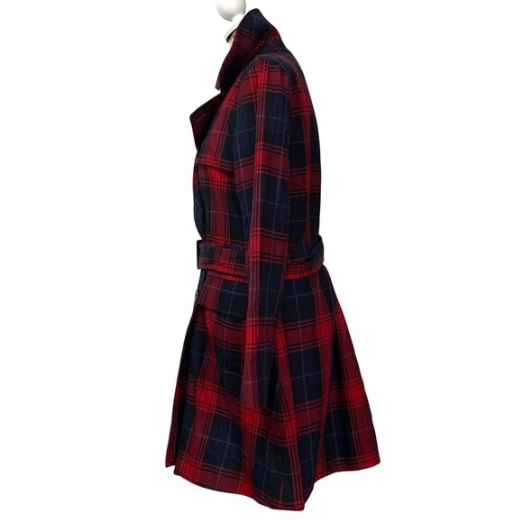 American Living Red Plaid Belted Double Breasted Trench Coat Womens SZ M - Picture 7 of 12